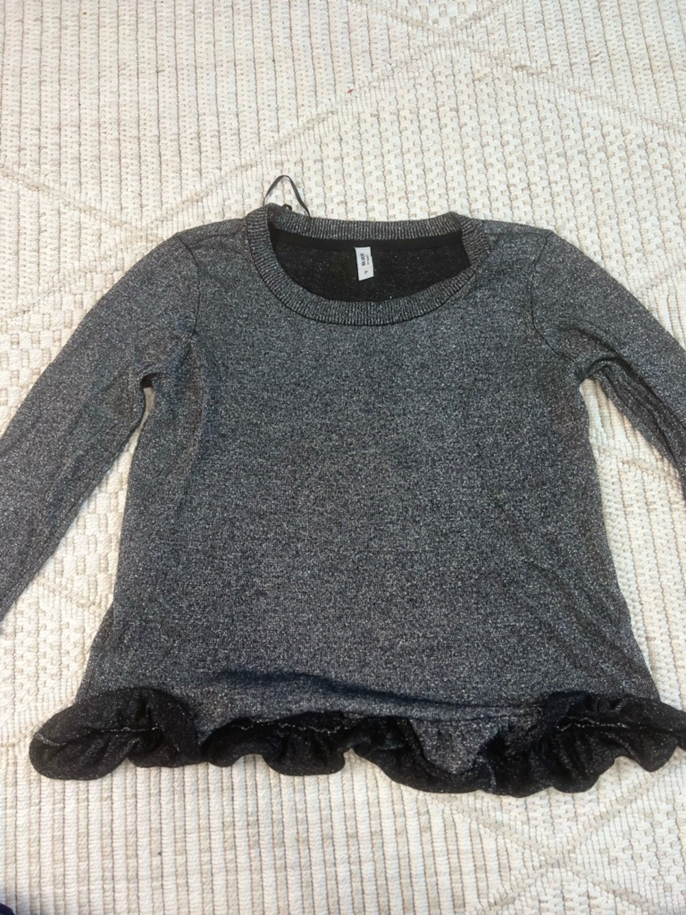 Blue Steel Metallic Silver Long Sleeve Top Ruffle Hem Gunmetal Petite P